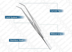 16cm Self-Locking Curved Tip Cotton Pliers – College Tweezers for Jewelry, Dental, Medical & Craft Use